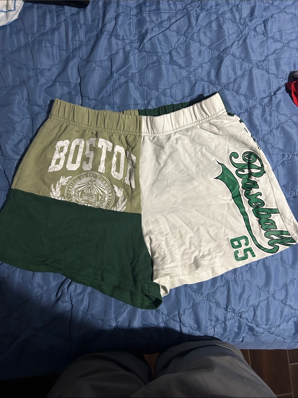 SHEIN Two-Tone Green & White Athletic Shorts